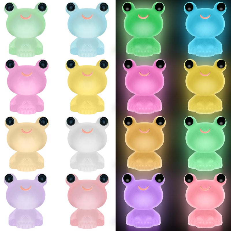 Yuronam 50 PCS Luminous Mini Resin Frogs Tiny Plastic Frogs Glow in The Dark Miniature Frog Figurines for Fairy Garden Miniature Moss Landscape Decoration (8 Colors Mini Frogs) - Image 1